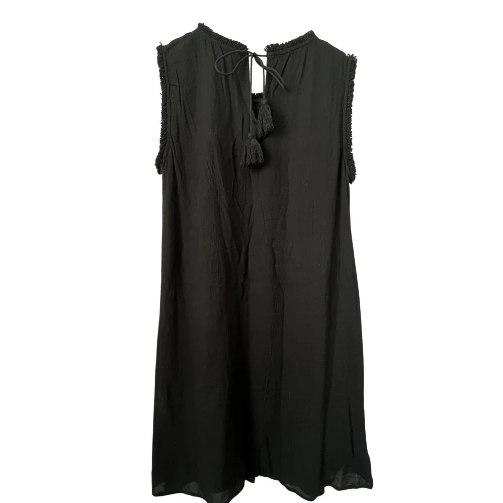 Tommy Bahama Womens Eyelet Crochet Black Fringe Dress M Black Boho Coastal Beach - Picture 4 of 9